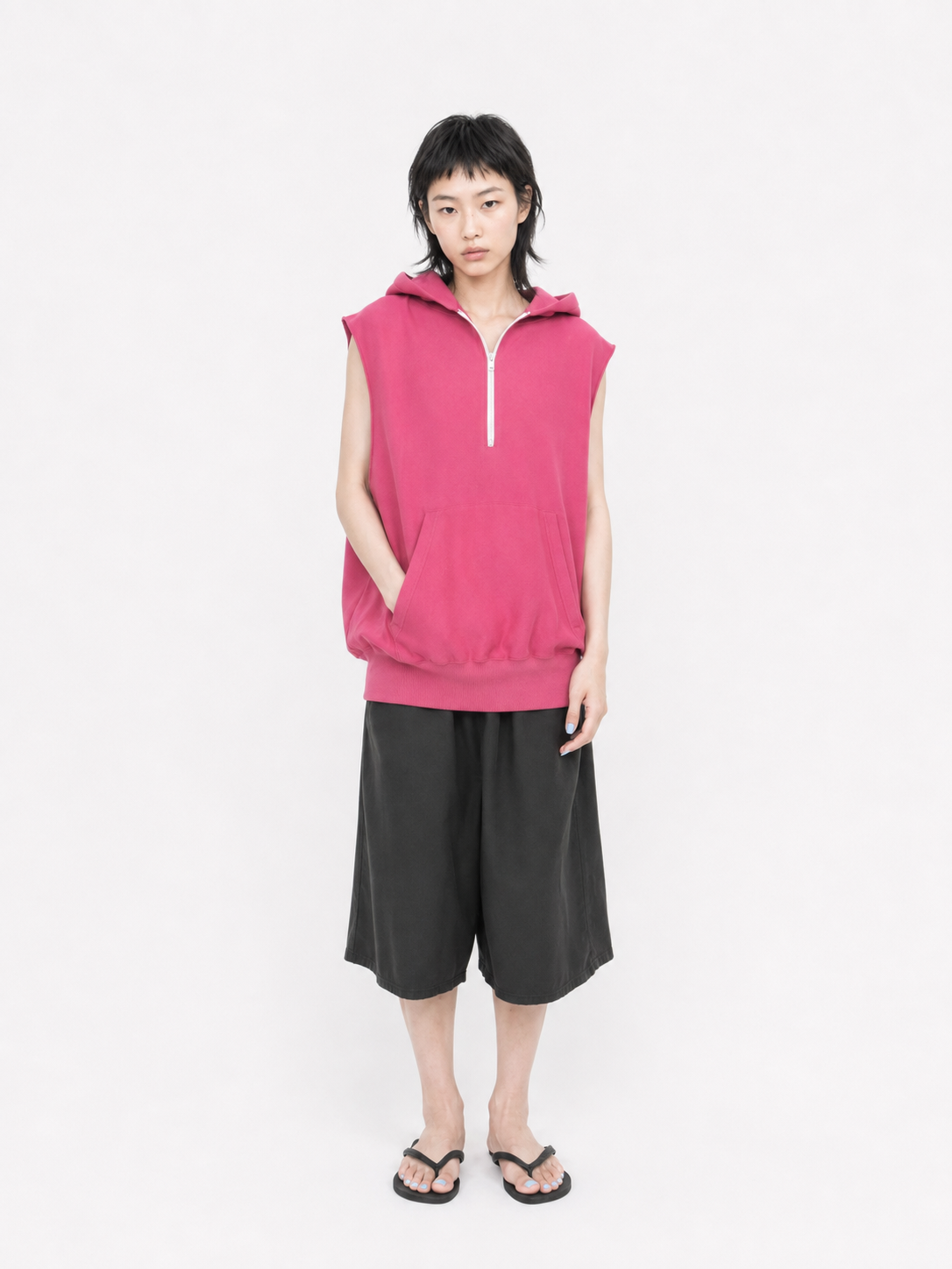 CUT SLEEVE HOODIE【A122】ROSE WINE