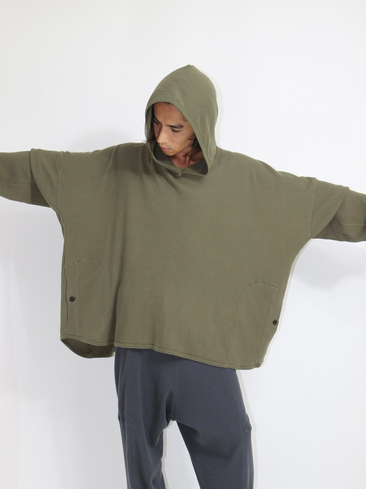 WIDE FIT HOODED WAFFLE【O20TS4】ARMY GREEN
