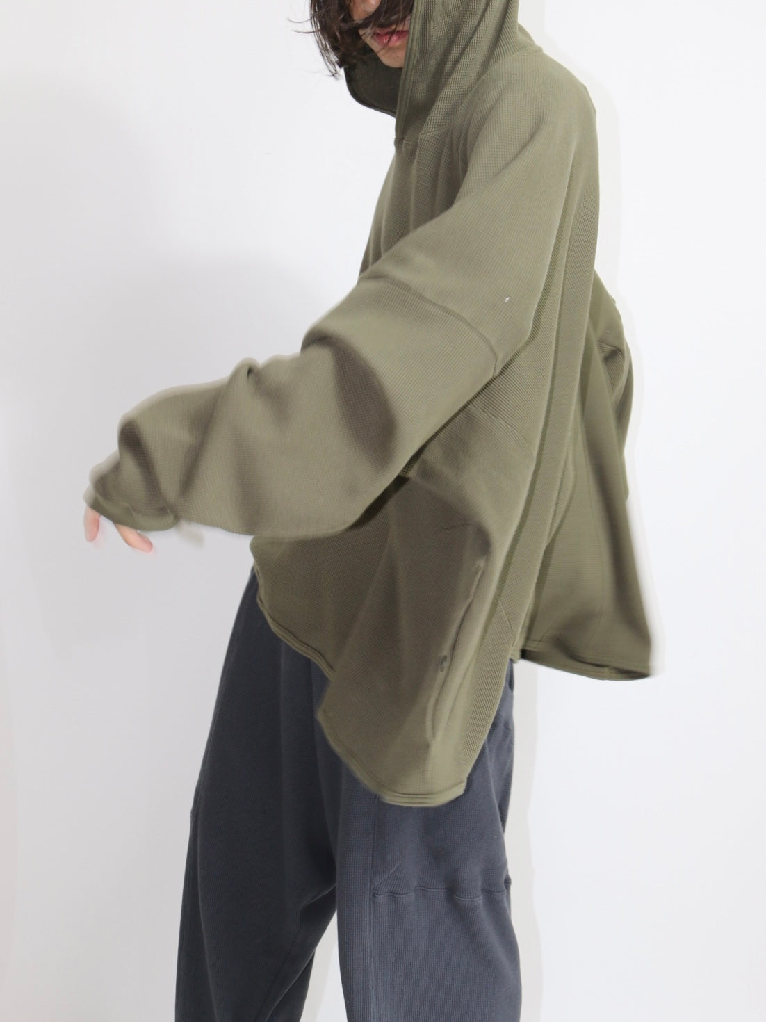 WIDE FIT HOODED WAFFLE【O20TS4】ARMY GREEN