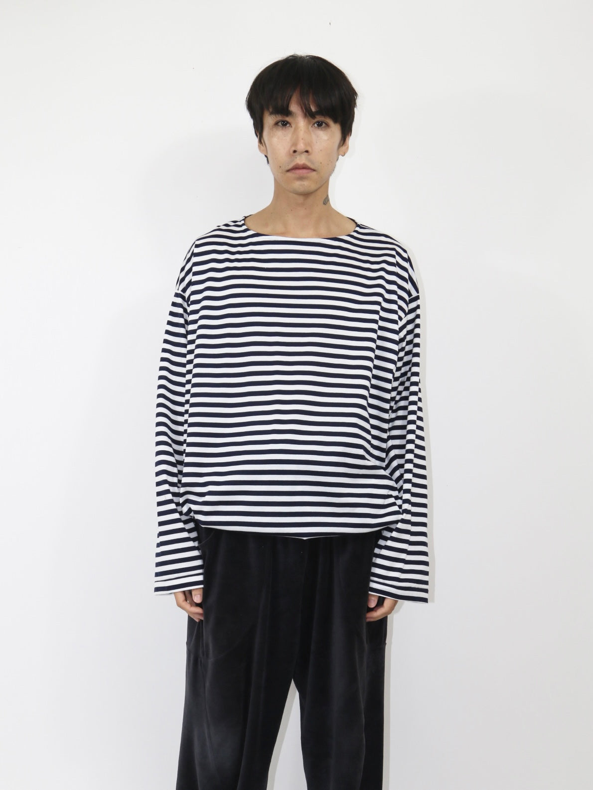BALLOON BASUQUE TOP【A-106】WHITE/NAVY