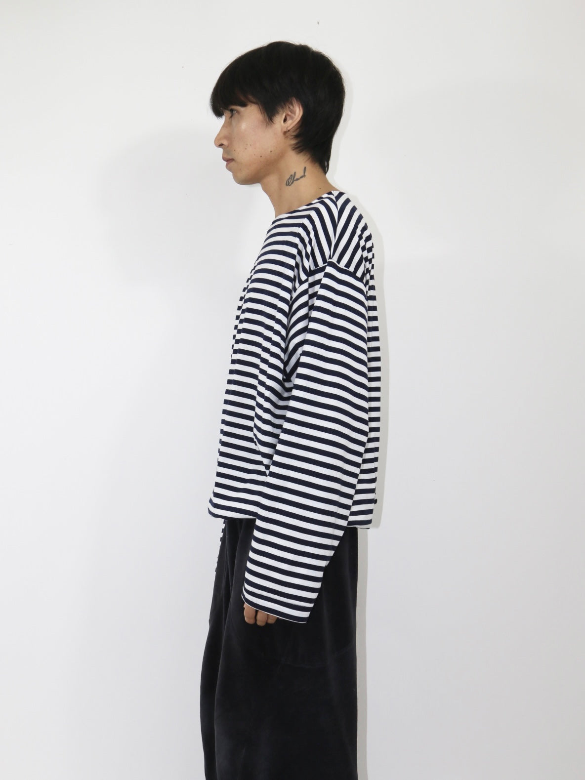 BALLOON BASUQUE TOP【A-106】WHITE/NAVY