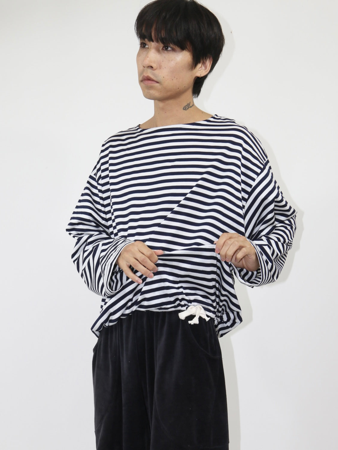 BALLOON BASUQUE TOP【A-106】WHITE/NAVY