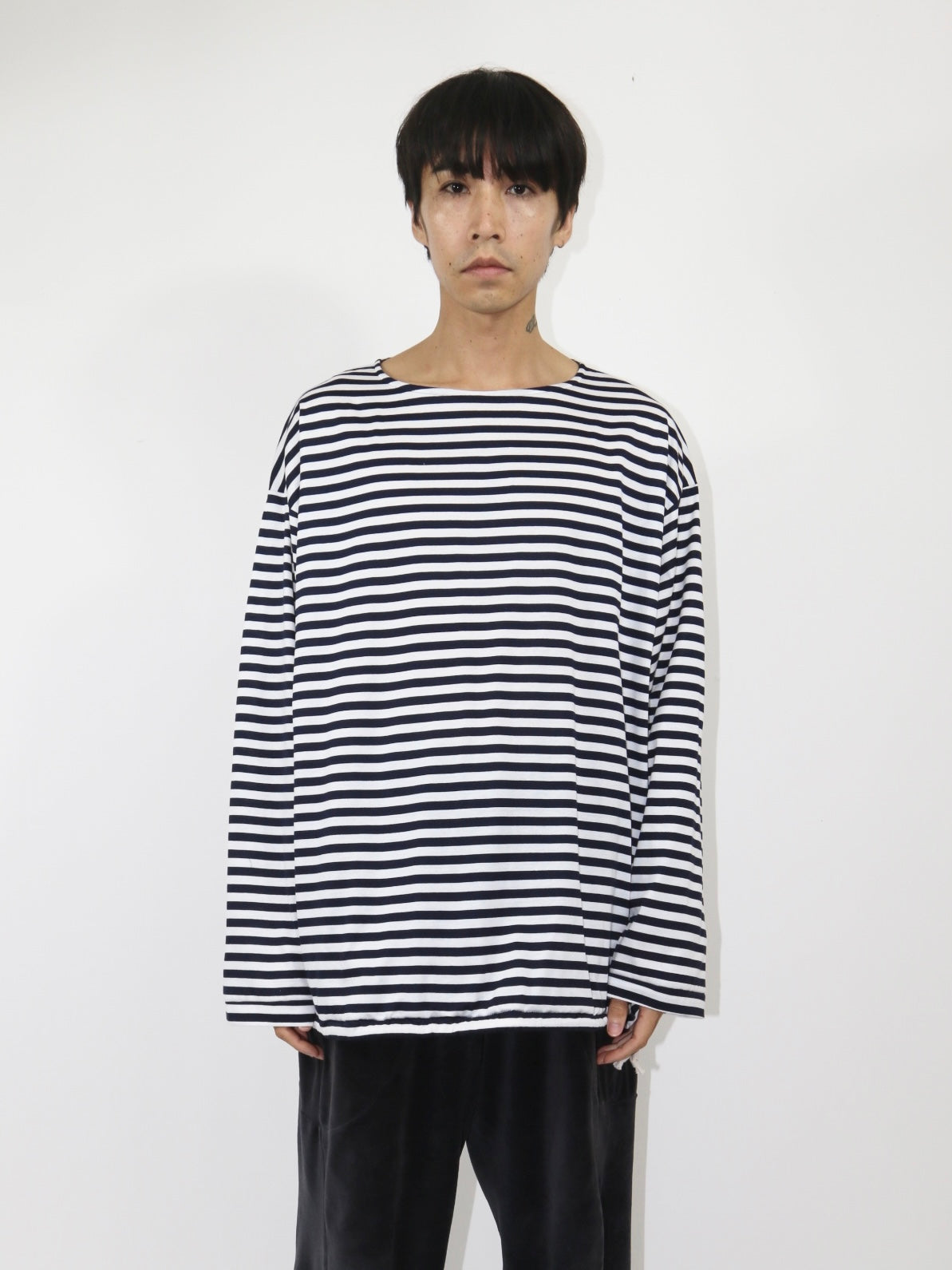 BALLOON BASUQUE TOP【A-106】WHITE/NAVY