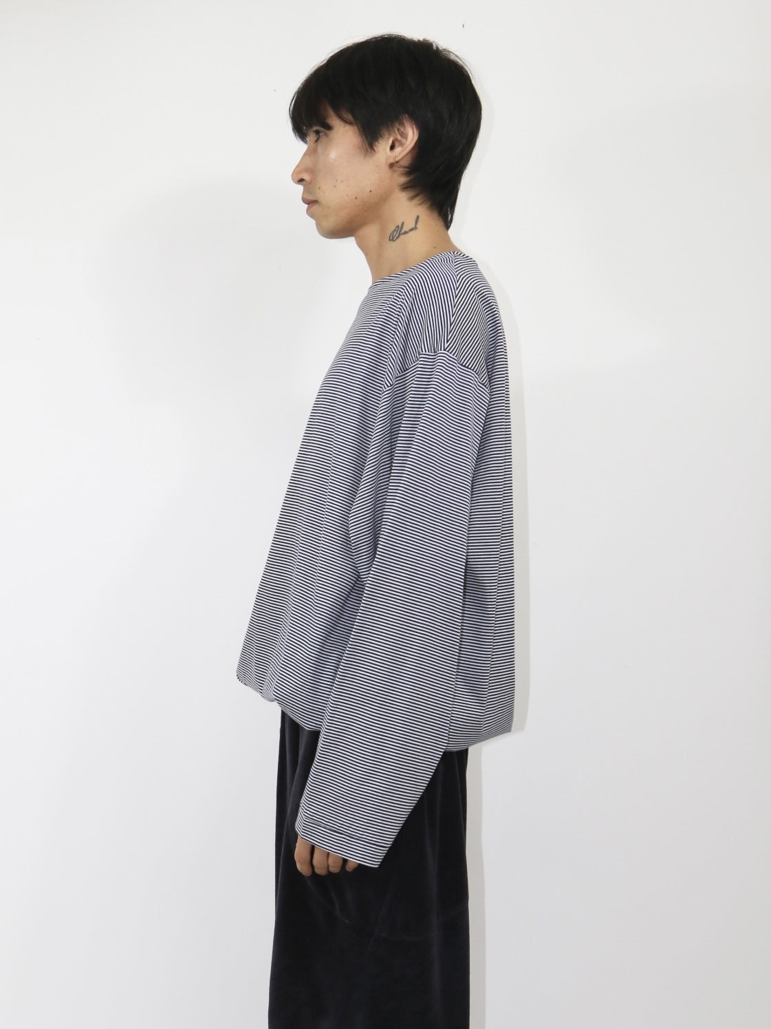 BALLOON BASUQUE TOP【A-106】WHITE/NAVY narrow