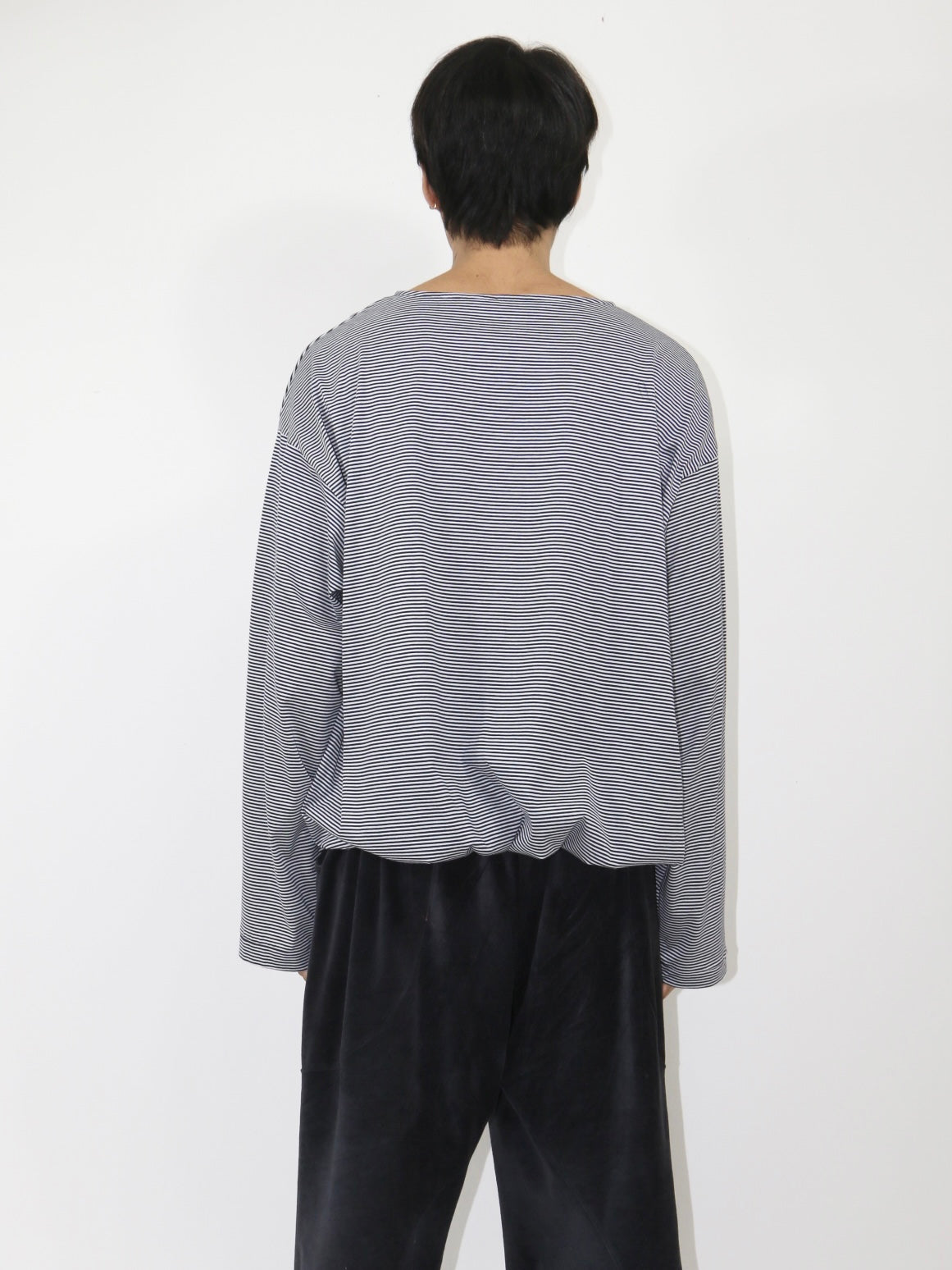 BALLOON BASUQUE TOP【A-106】WHITE/NAVY narrow