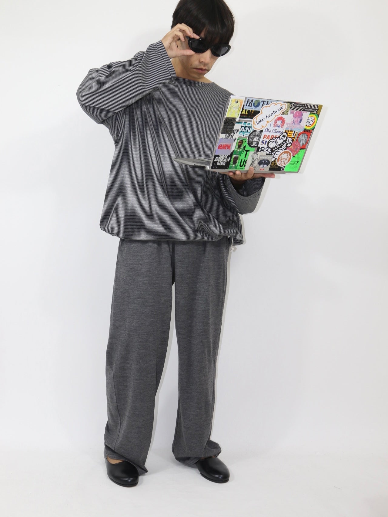 BALLOON BASUQUE TOP【A-106】BLACK/GREY narrow