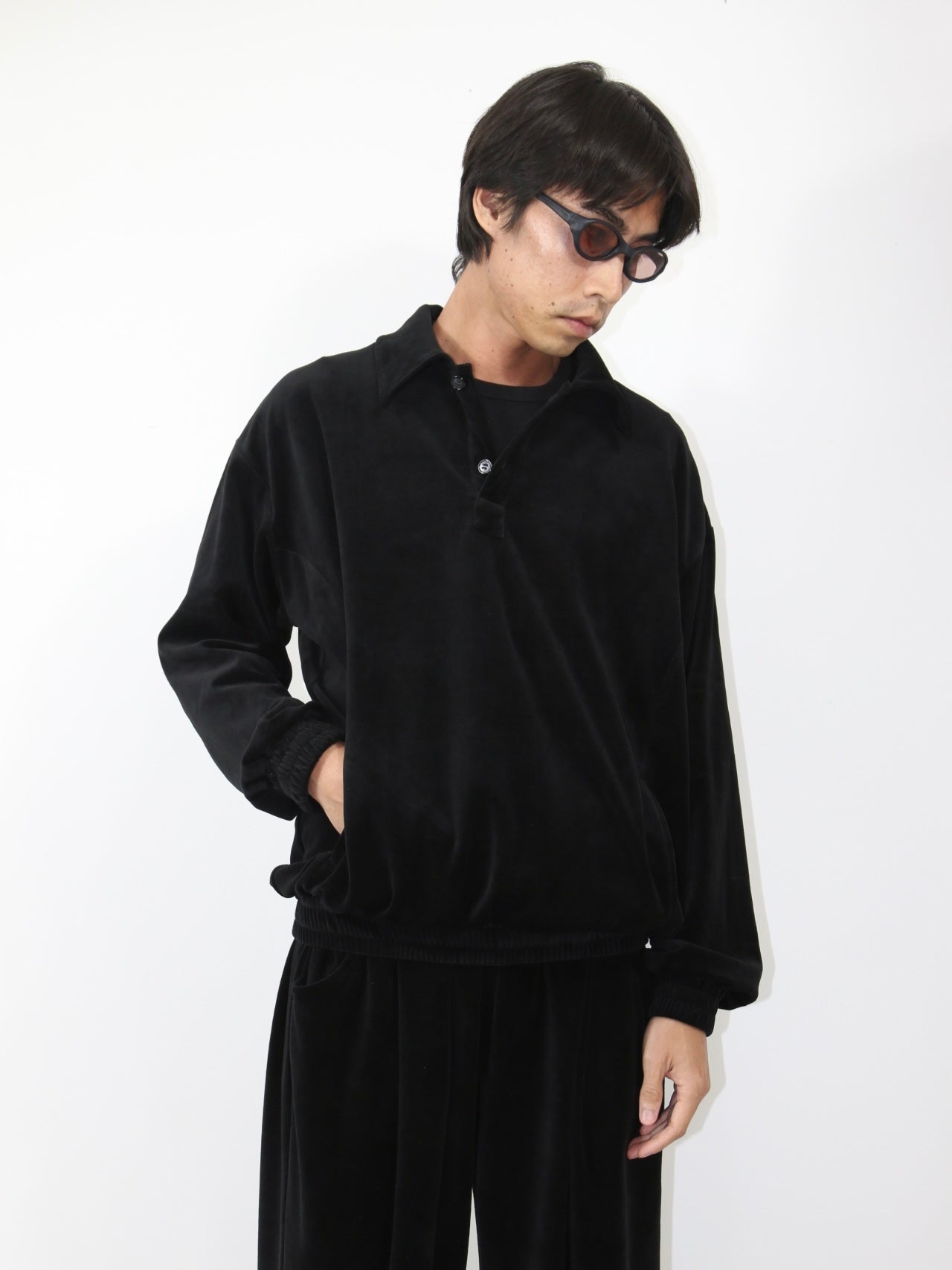 VELOUR POLO【A-95】BLACK