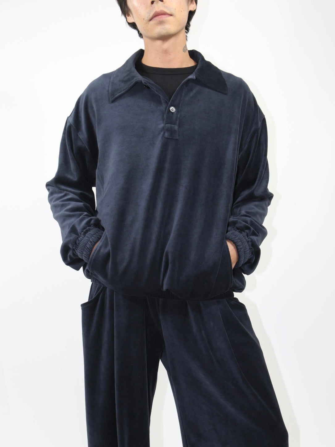 VELOUR POLO【A-95】STEEL NAVY
