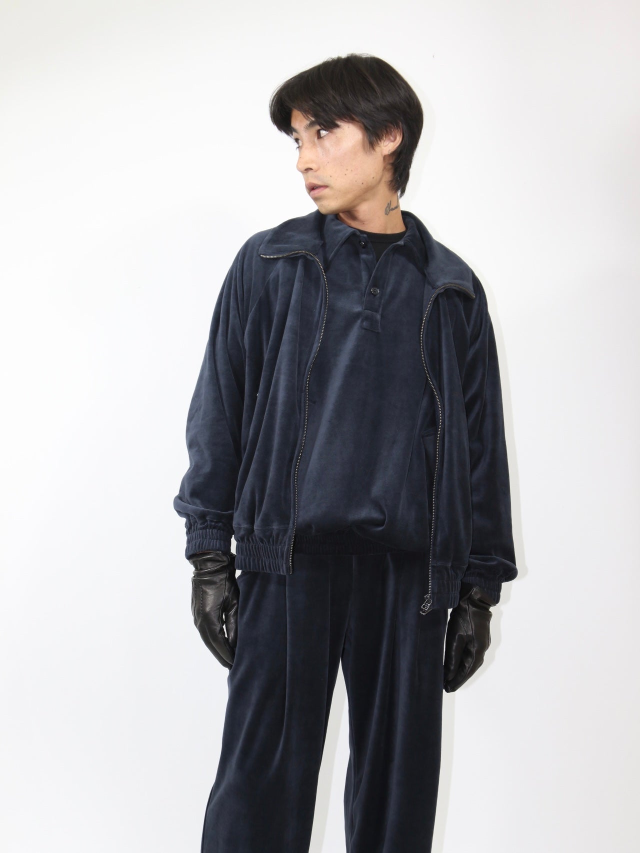 VELOUR POLO【A-95】STEEL NAVY