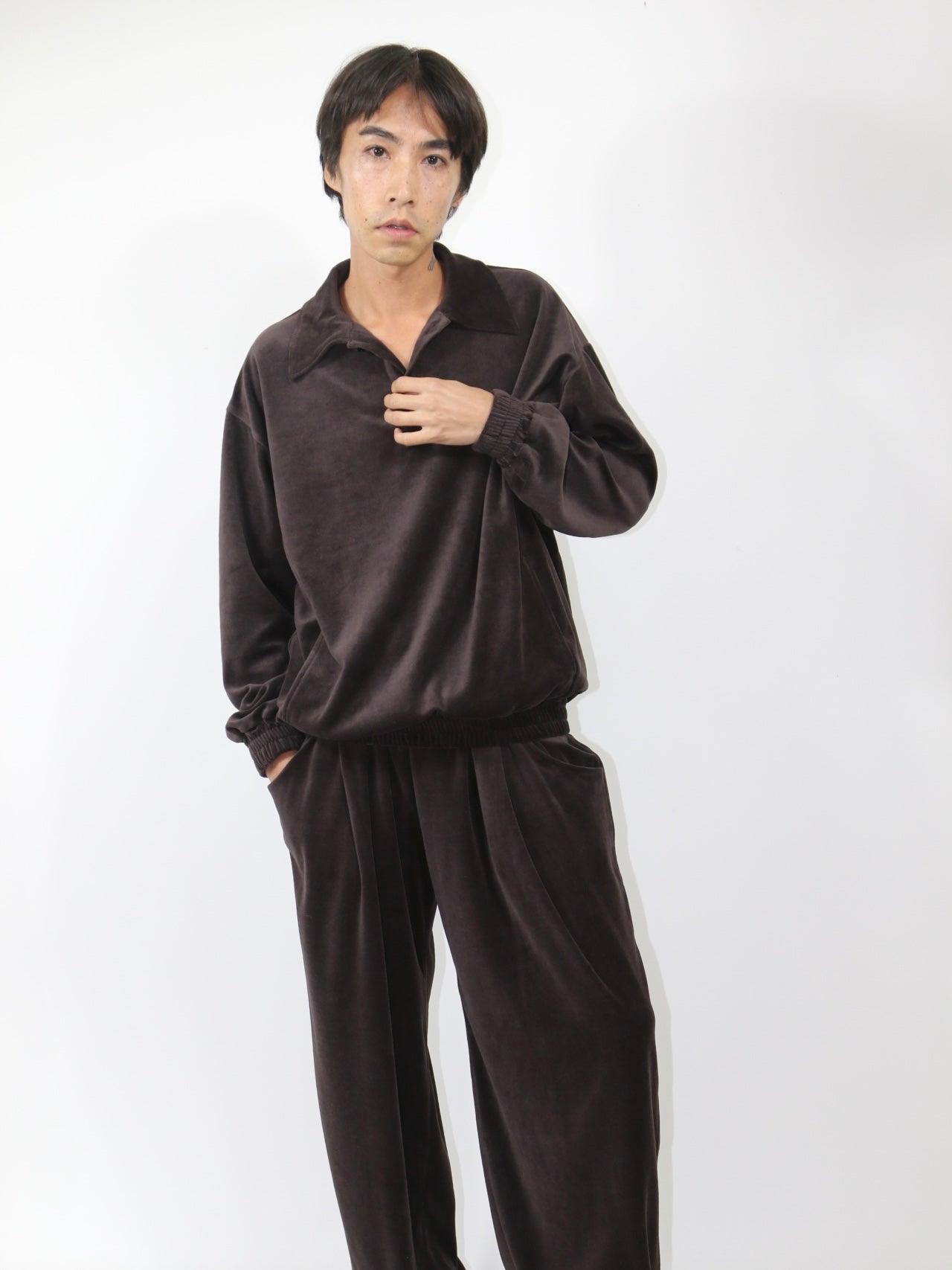 VELOUR POLO【A-95】SHINE BROWN