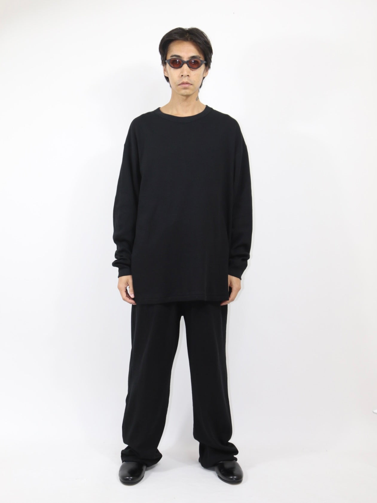 WAFFLE CHILLAX TOP【A117】BLACK