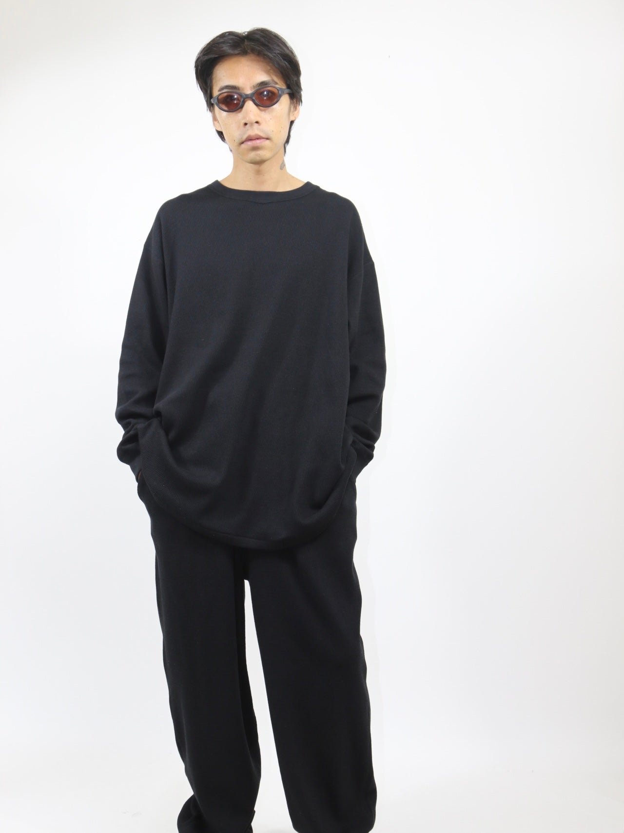 WAFFLE CHILLAX TOP【A117】BLACK