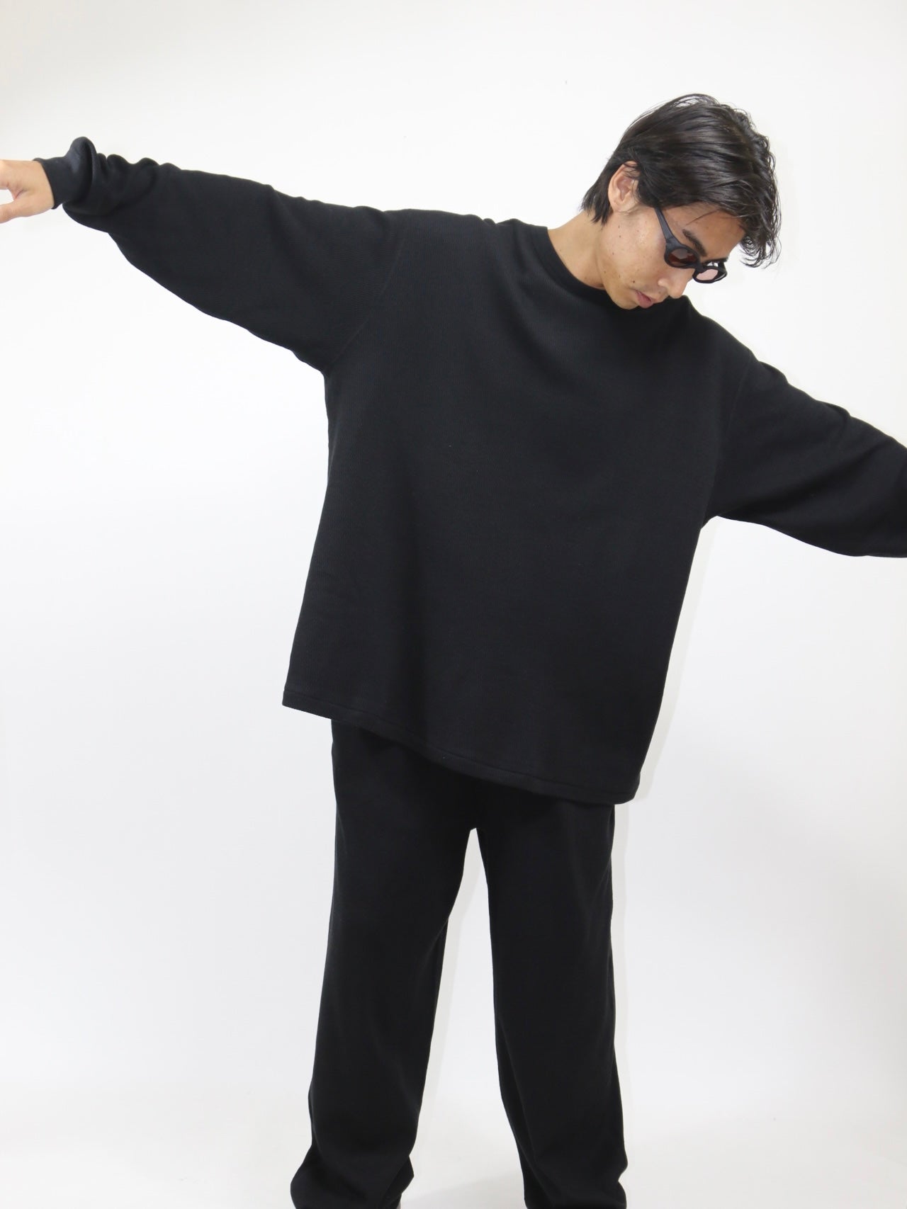 WAFFLE CHILLAX TOP【A117】BLACK