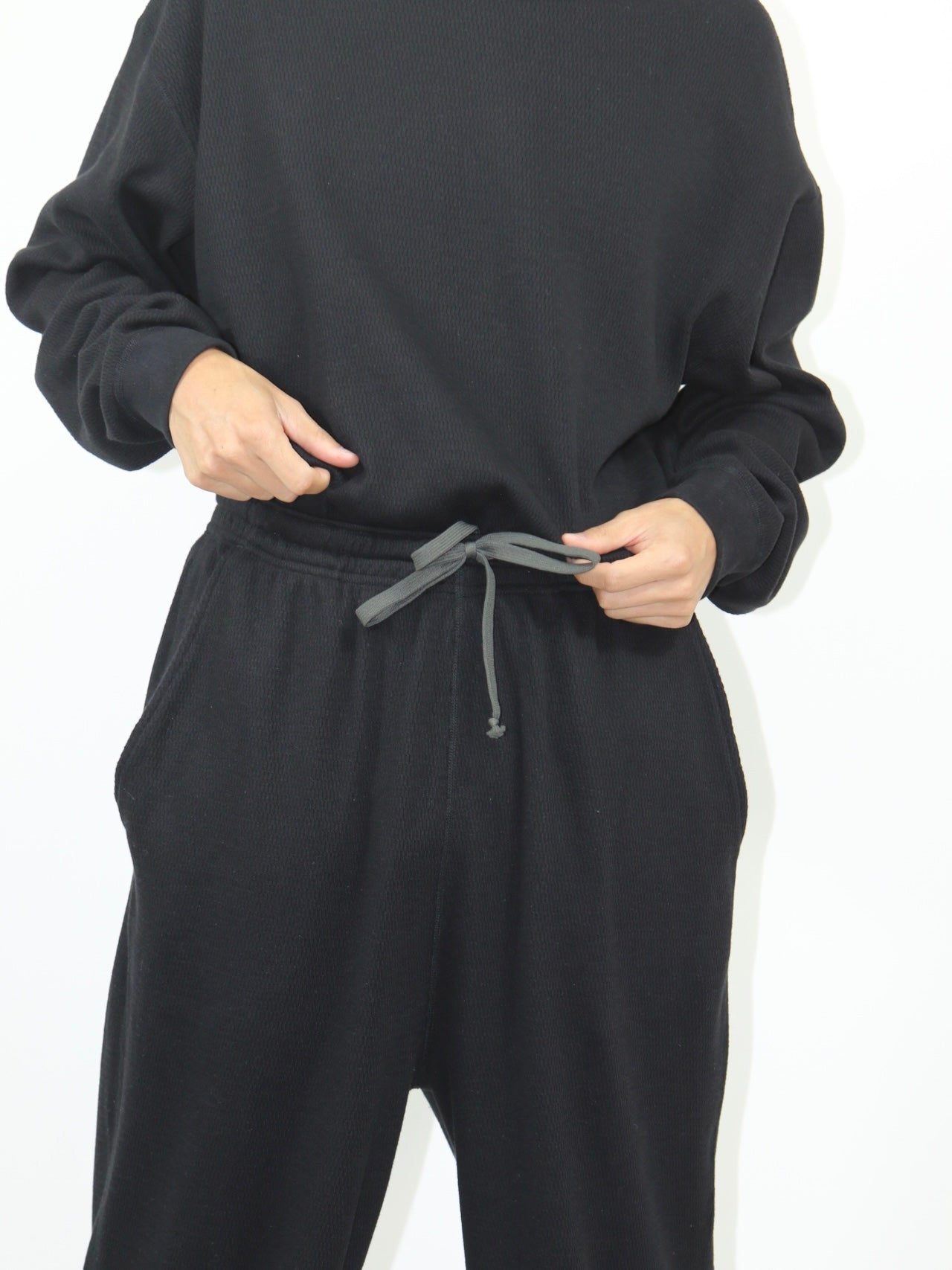 WAFFLE SLEEPY PANTS【A-118】BLACK