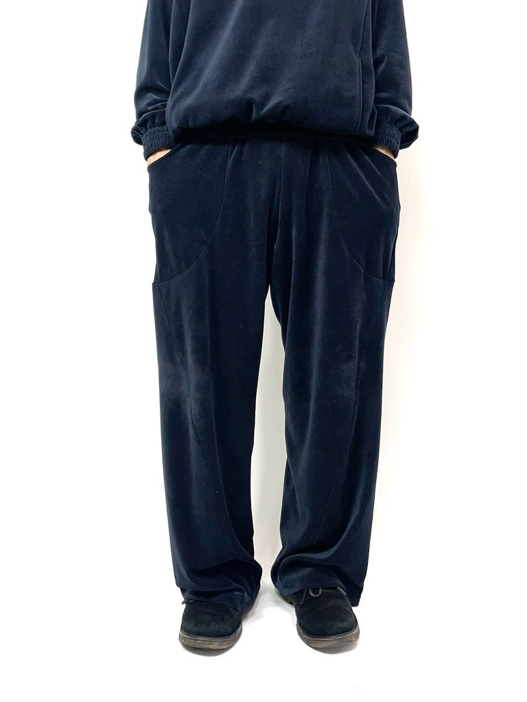 VELOUR CURVY PANTS 【A97】STEEL NAVY