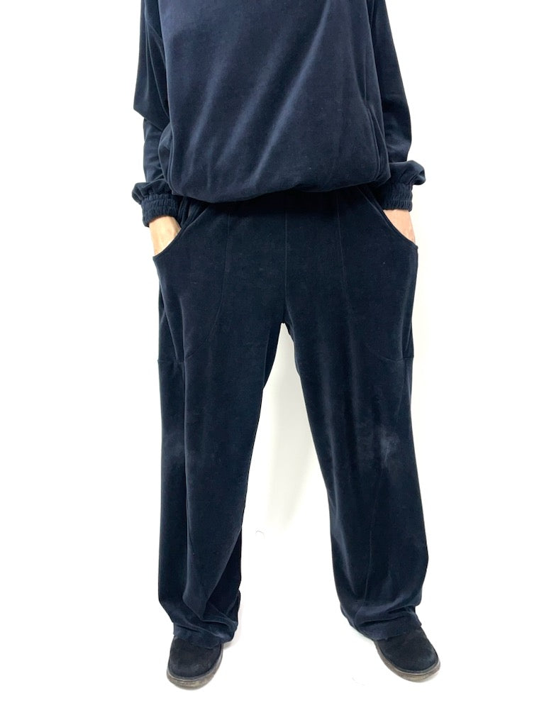 VELOUR CURVY PANTS 【A97】STEEL NAVY