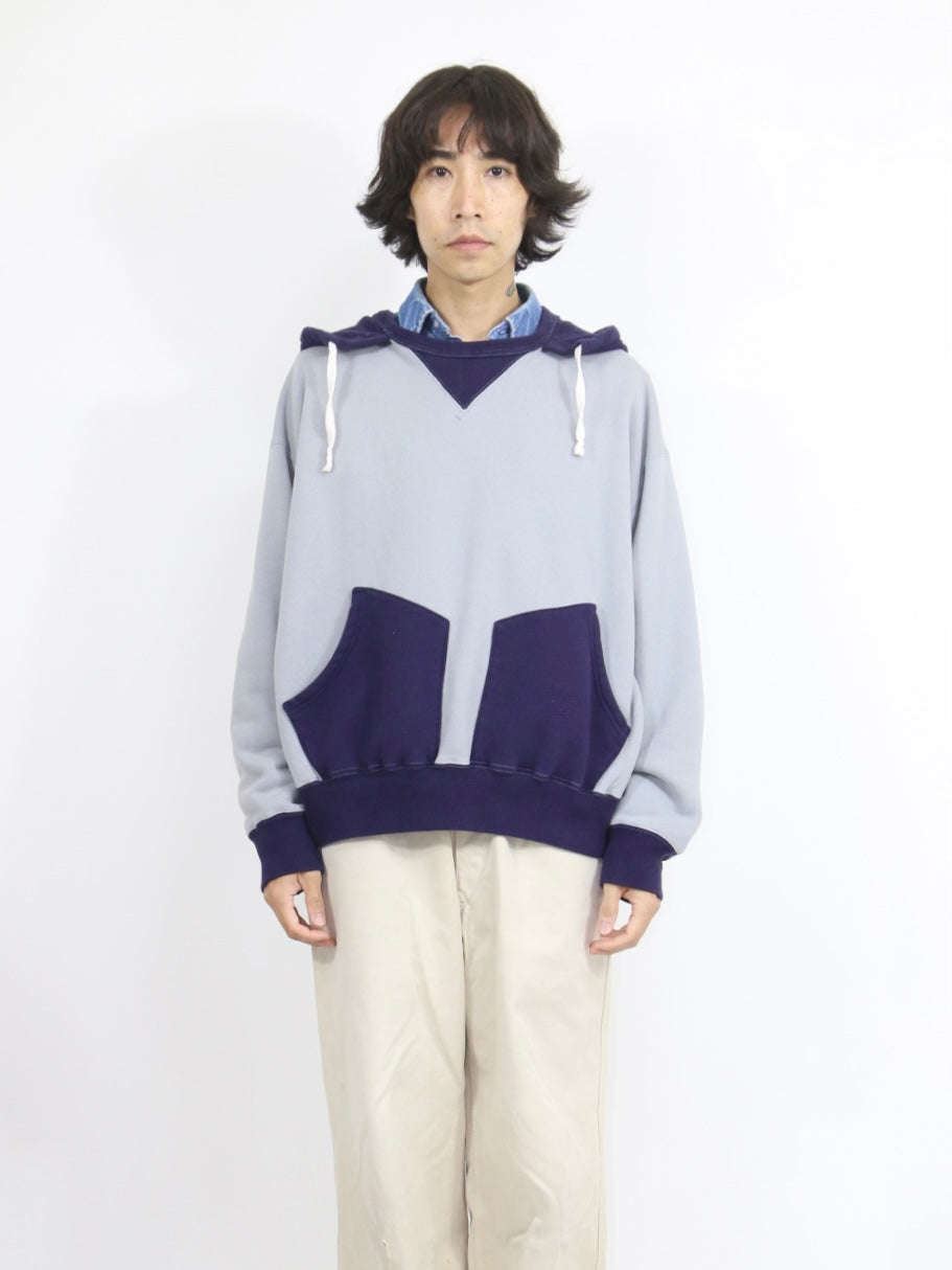AFTER HOODED SWEAT【A114】DUSTY BLUE/EGGPLANT