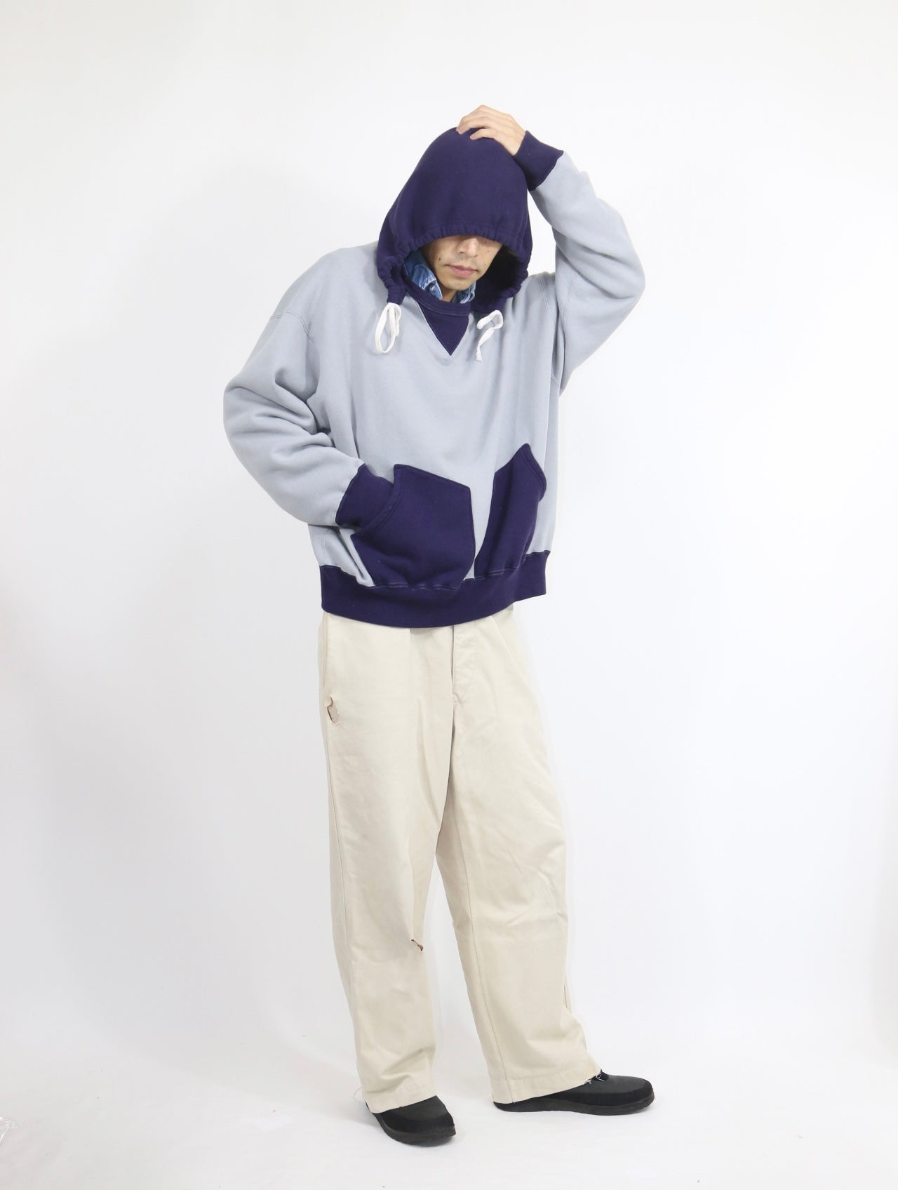 AFTER HOODED SWEAT【A114】DUSTY BLUE/EGGPLANT
