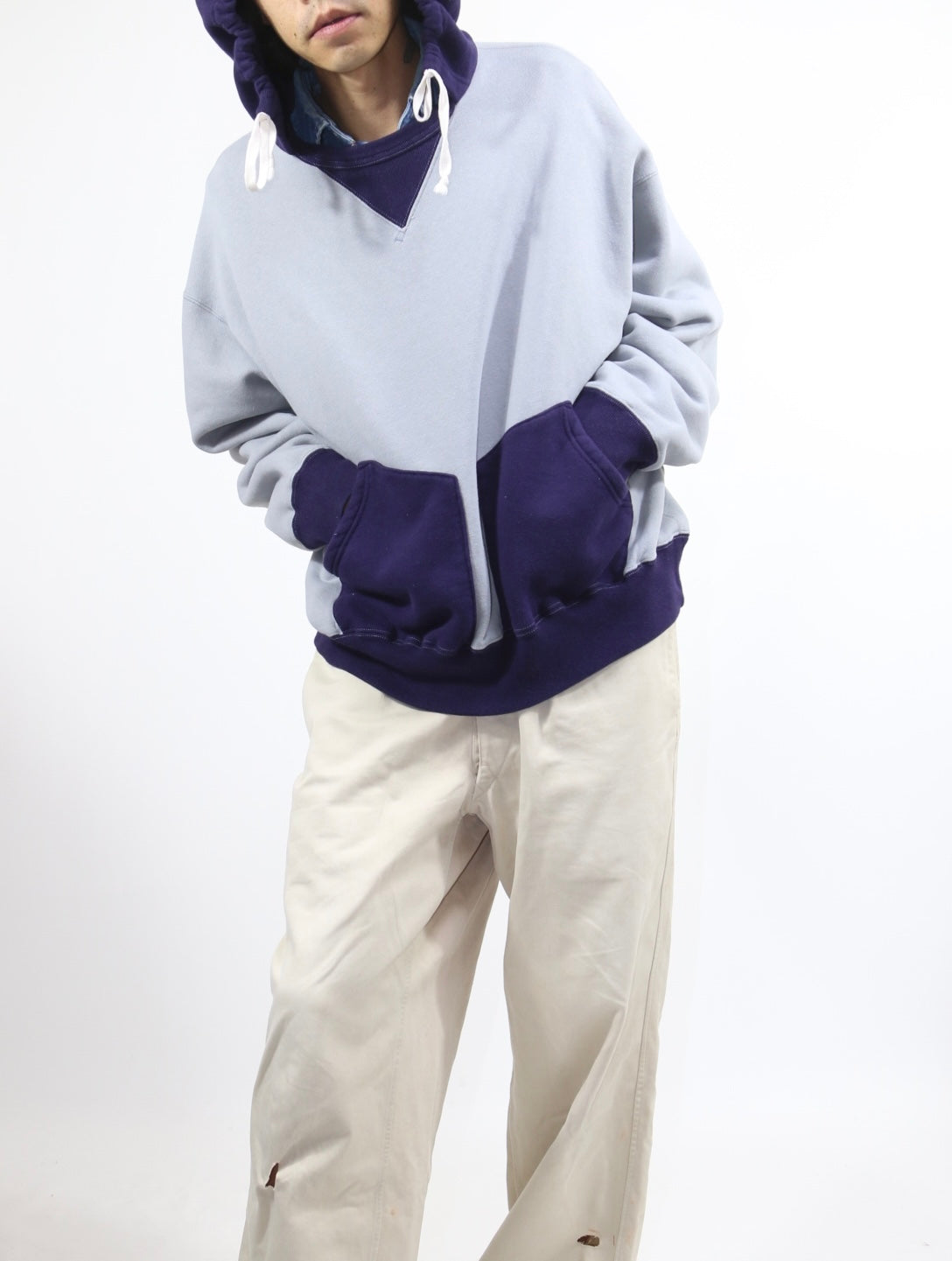 AFTER HOODED SWEAT【A114】DUSTY BLUE/EGGPLANT