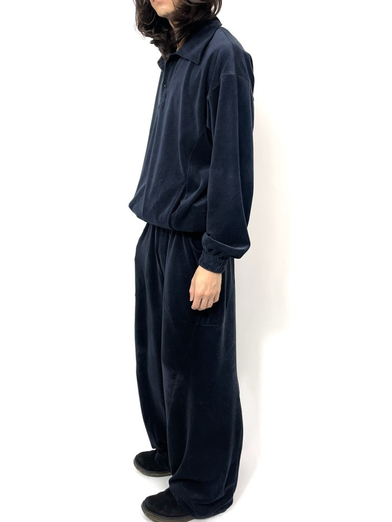 VELOUR CURVY PANTS 【A97】STEEL NAVY