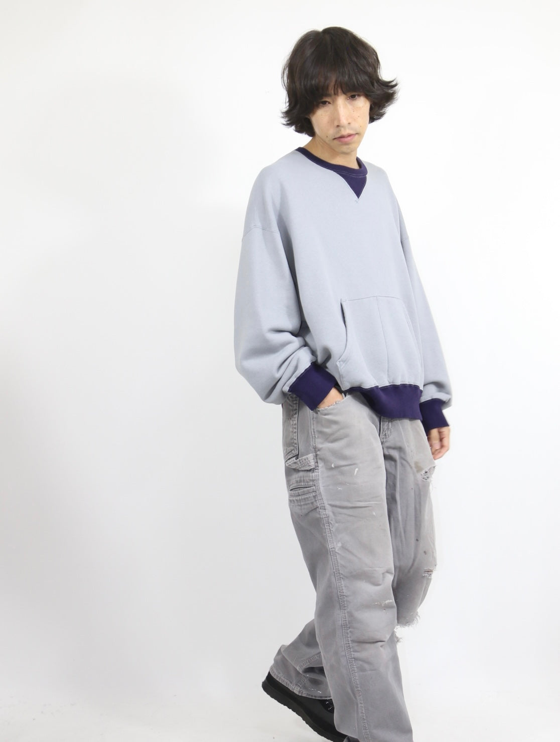 WV SWEAT【A115】DUSTY BLUE/EGGPLANT
