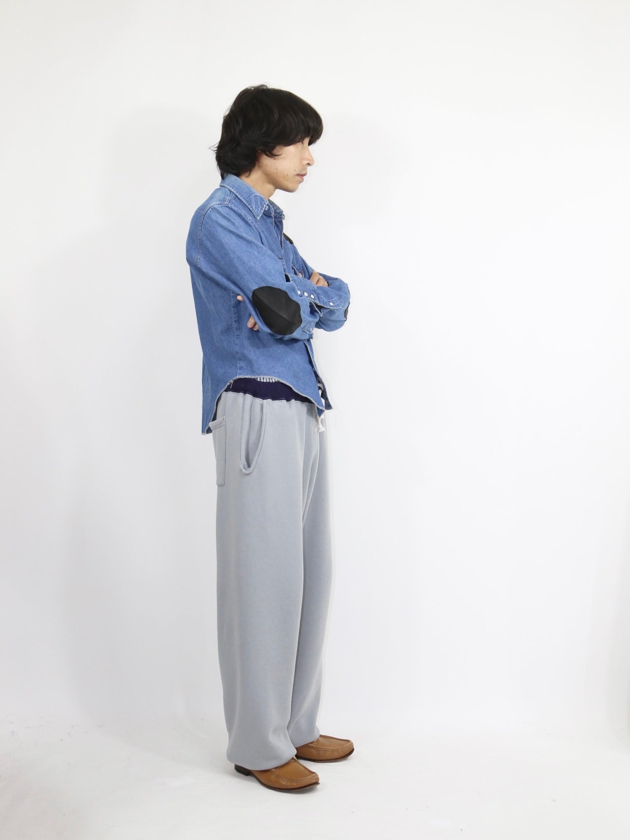 SIDESEAMLESS SWEAT PANTS【A-116】DUSTY BLUE/EGGPLANT