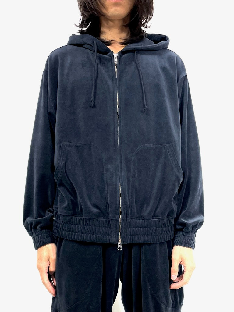 VELOUR ZIP HOODIE【A96】STEEL NAVY