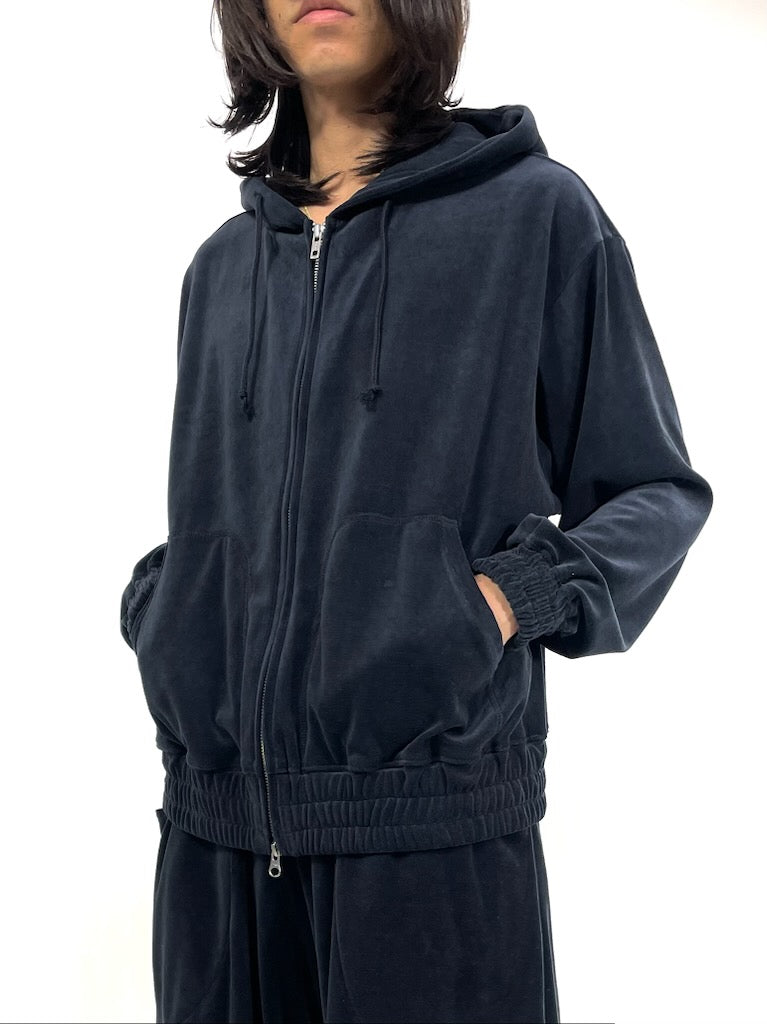 VELOUR ZIP HOODIE【A96】STEEL NAVY