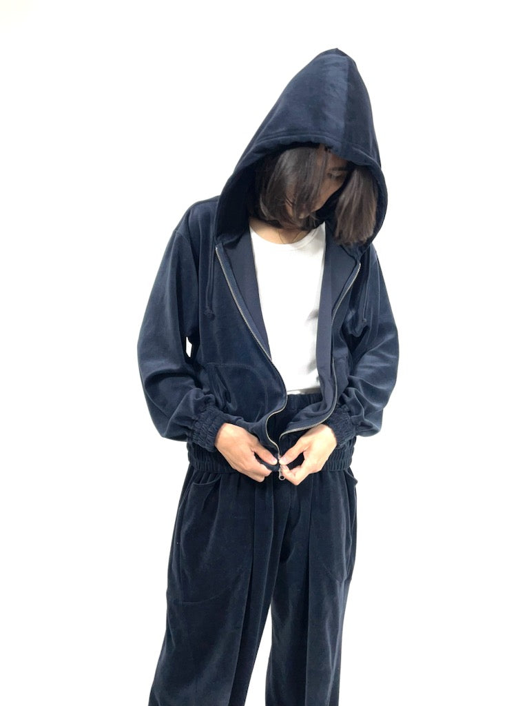 VELOUR ZIP HOODIE【A96】STEEL NAVY