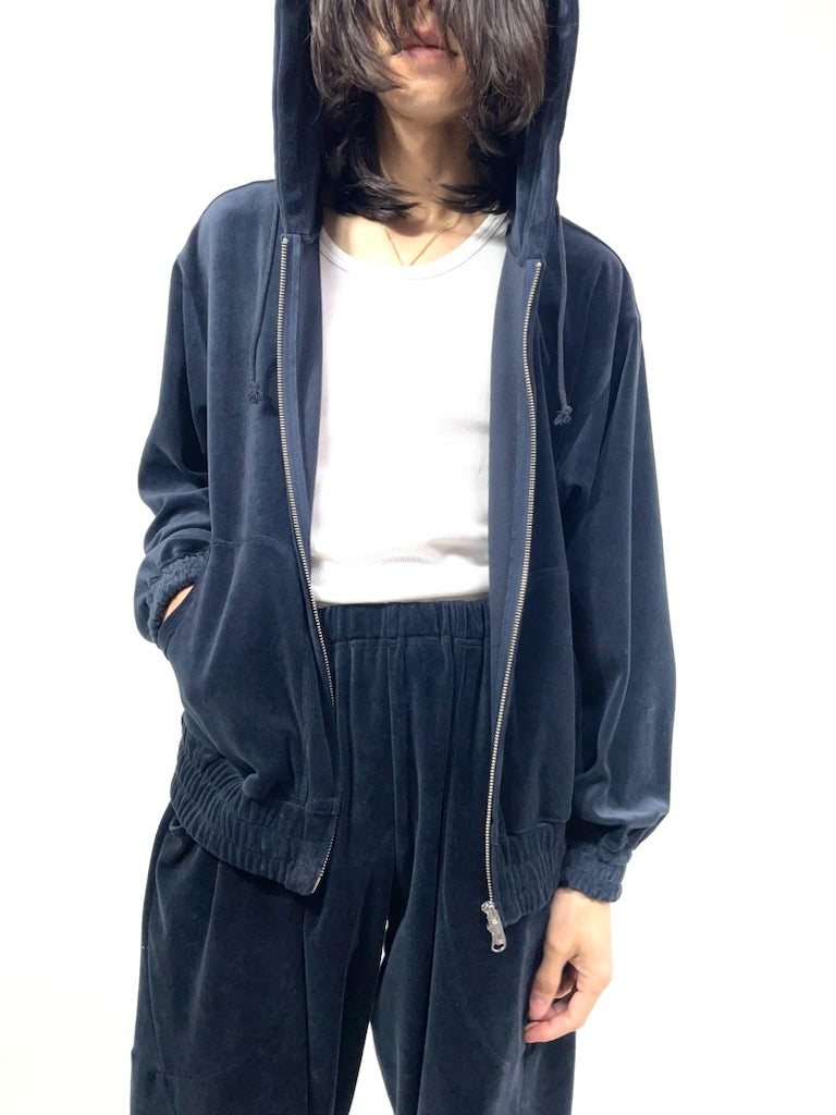 VELOUR ZIP HOODIE【A96】STEEL NAVY