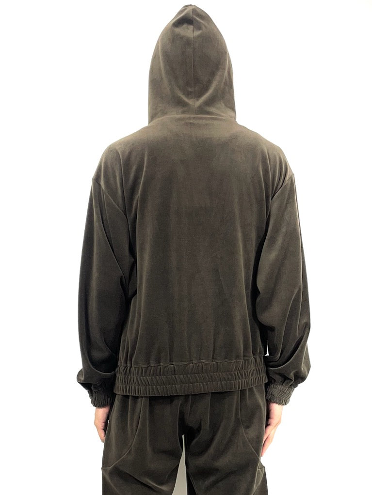 VELOUR ZIP HOODIE【A96】DK BROWN