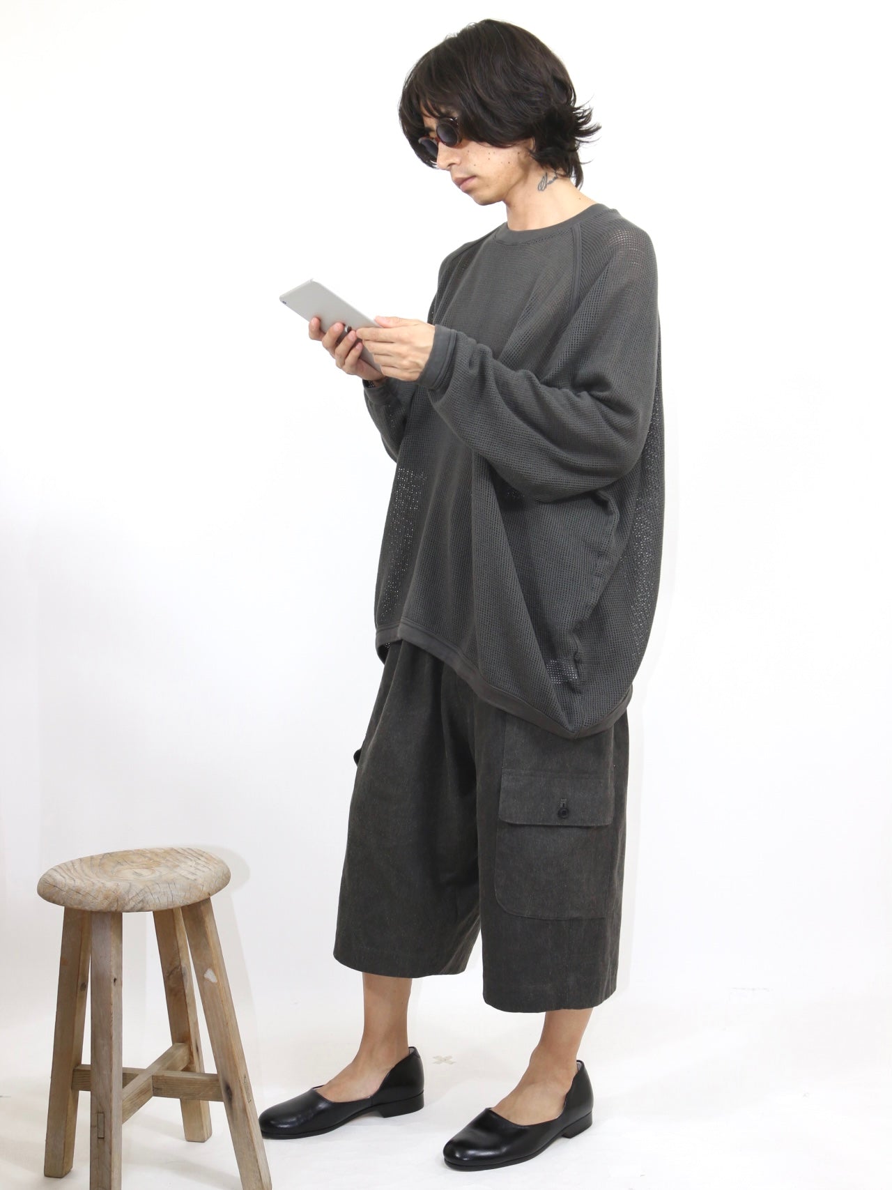 LONG SLEEVE MESH TEE【O21TS4M】OFF BLACK