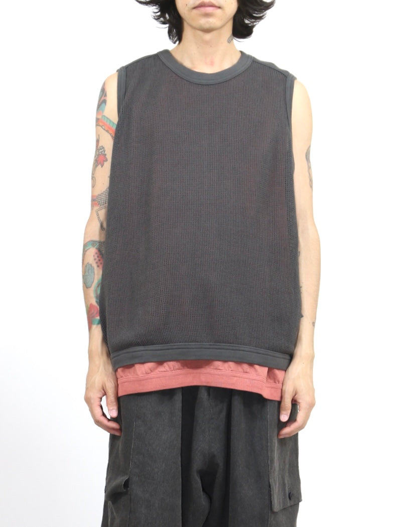 SLEEVELESS MESH TEE【O21TS2M】OFF BLACK