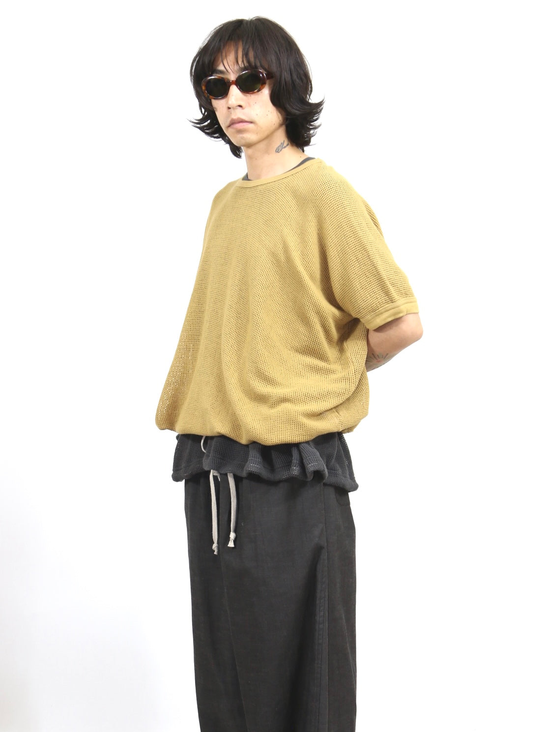 BALLOON MESH TEE【O21TS1M】YELLOW OLIVE