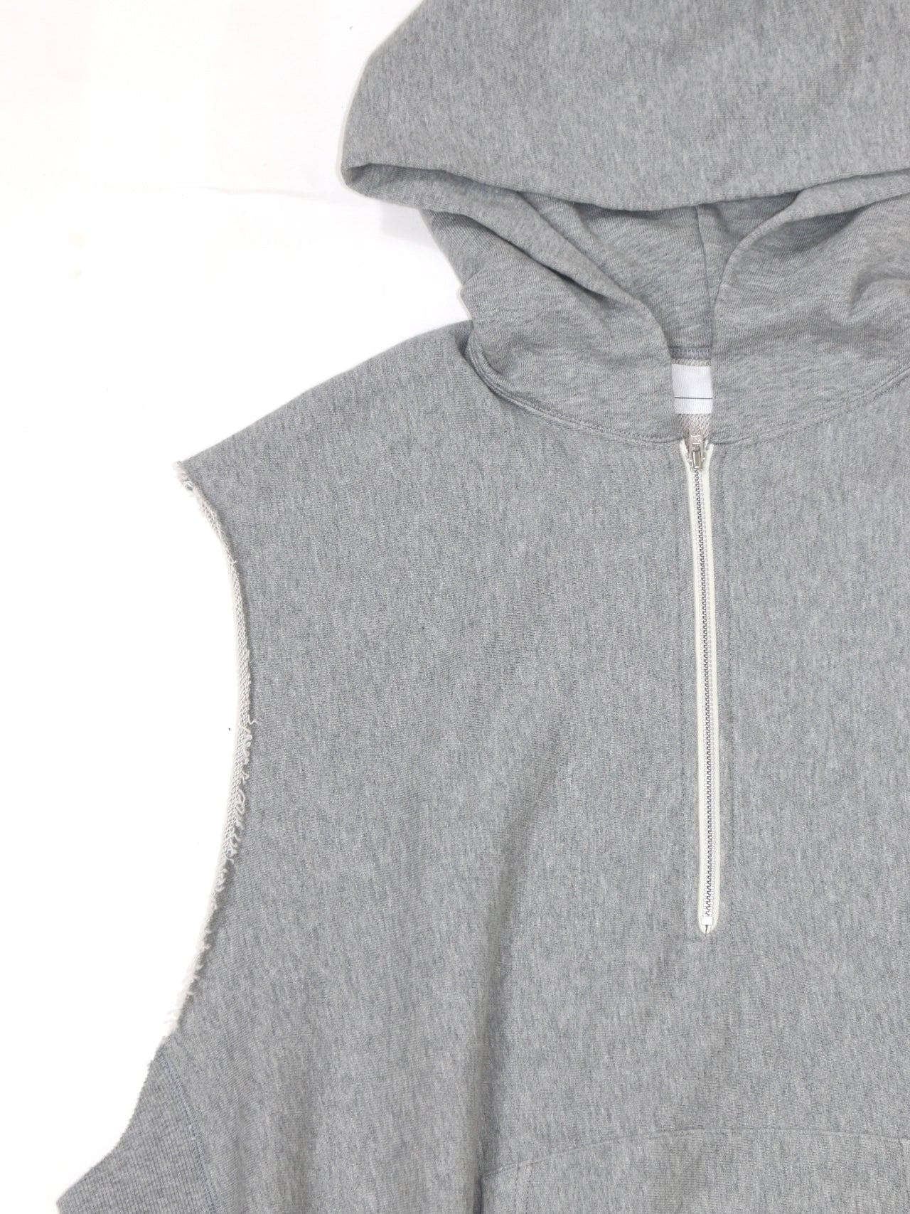 CUT SLEEVE HOODIE【A122】HEATHER GREY